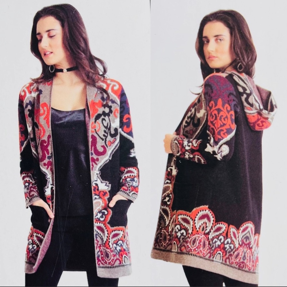 Maxsport Paisley Duster Cardigan Hoodie Size L. NWT - Picture 1 of 16